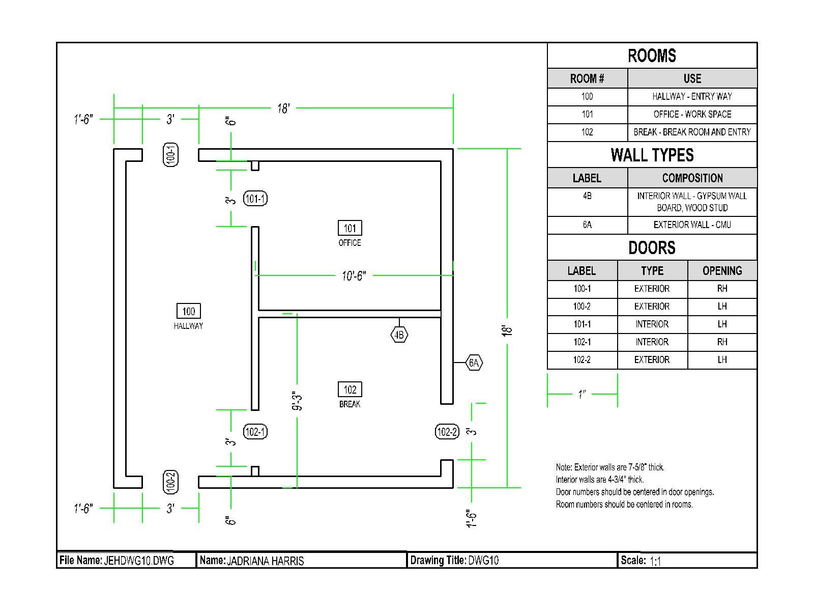 AutoCAD Drawings: Office Floor Plan. With room, wall type, and door schedules.