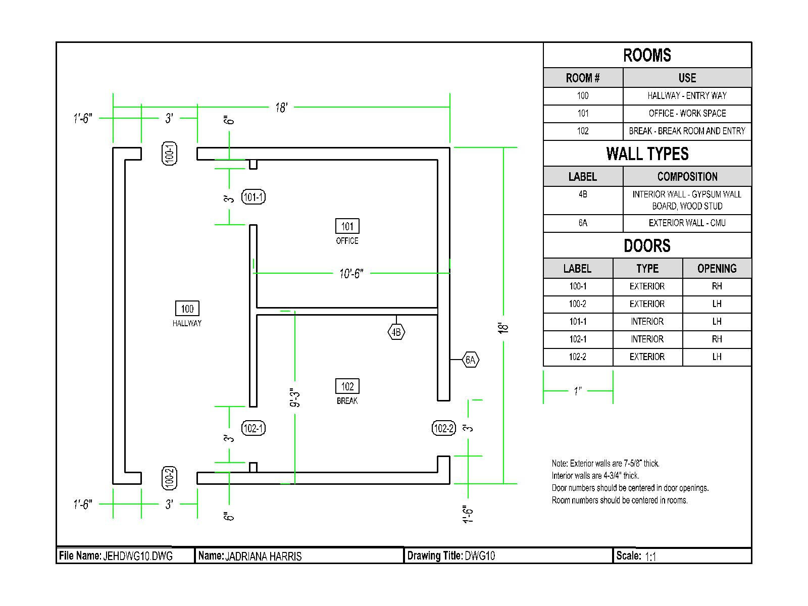 Floor Plan - Developed a detailed floor plan including room layouts, wall types, and door schedules. Applied industry-standard drafting practices to create a clear and organized construction drawing.