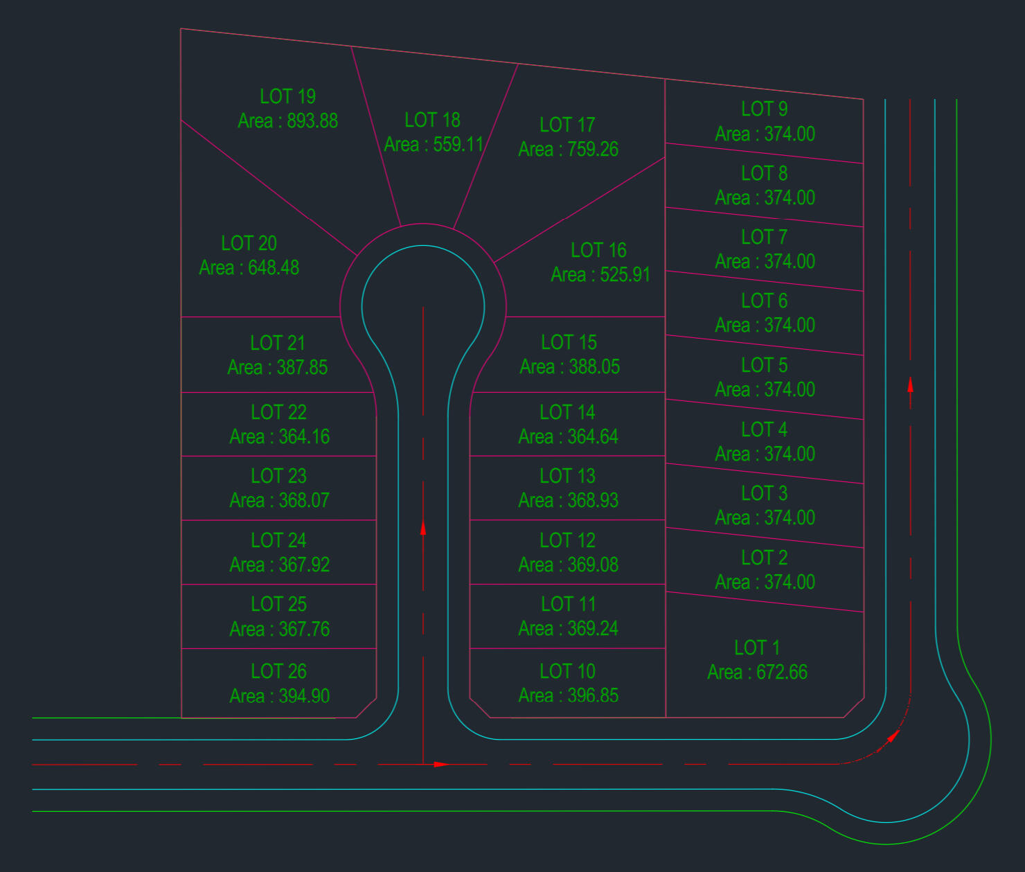 Cleaned Site Plan - Refined site plan presentation highlighting roadway geometry and lot layout for clear visualization and documentation.